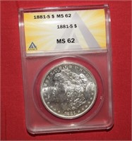 1881-S Morgan Silver Dollar  MS62  ANACS