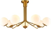 Gold 7-Light Ceiling Light with White Glass Shade