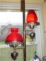 TENSION LAMP W/ RED GLASS SHADES