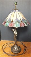 STAINED GLASS LAMP W/ FIGURAL BASE