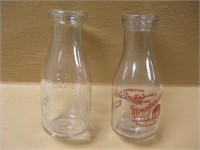 Two Vintage Pint Size Glass Milk Bottles