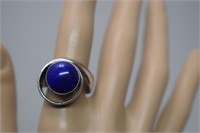 Unusual Sterling & Lapis Ring - Marked Israel  8