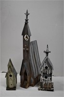 Three Church Theme Wood Birdhouse Decor