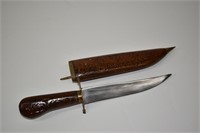 Hand Carved Wood Handle Knife w/ Wood Sheath