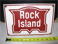 Vintage Rock Island Porcelain Sign 12 x 8