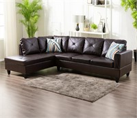 L Shape Sofa  Leather  Left Brown w/ pillows