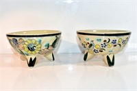 PAIR OF HANDPAINTED MEXICAN FOOTED BOWLS