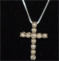 Sterling Italy Chain & Cross w/ Diamonds