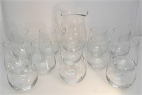 CRYSTAL PITCHER, WINE & BRANDY GLASSES