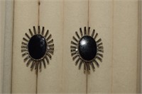 Vtg Sterling Scew-On Onyx Earrings  Marked AMCO
