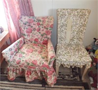 UPHOLSTERED ARM CHAIR AND STRAIGHT CHAIR