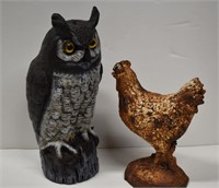 Primitive Cast Iron Chicken & Garden Owl