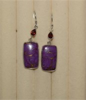Sterling Copper/Purple Turquoise & Garnet Earrings