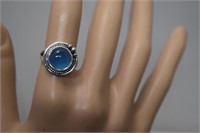 Sterling Blue Chalcedony Ring  Sz 7