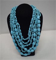 Chunky Eight-Strand Blue Beaded Necklace
