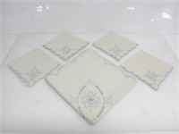 1 APPROX. 33" X 32" TABLECLOTH & 4 NAPKINS
