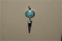 Sterling Kingman Turquoise,Pyrite & Garnet Pendant