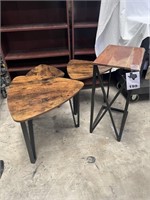 Set of (3) Small Wood Top End Tables