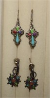 Two Pair Sterling Earrings w/ Turq., Coral & More