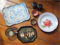 SMALL TIN TRAYS, SALT/PEPPER AND MORE
