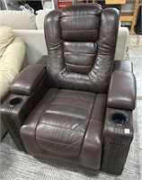 Brown Leather Style Power Reclining Chair with