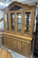 Large oak Wood Display China Hutch with Lights