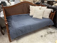 Rattan Wood Trundle Bed with roll out popup frame