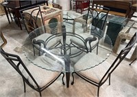 Glass Top Metal Base Dining Table , Includes 4