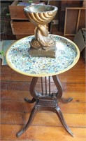 WOODEN TABLE BASE WITH METAL TRAY TOP & SOAP DISH