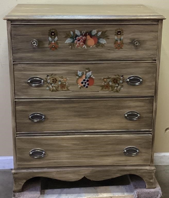 PAINTED FRUIT & FLORAL DESIGN CHEST OF DRAWERS