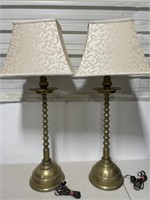 Pair of Tall Table Lamps with Shades - Brass Bases