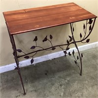 WOOD TOP WROUGHT IRON LEAF DESIGN TABLE