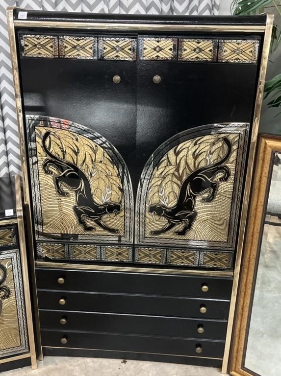Black and Gold Asian Inspired Chest , 2 Doors , 2