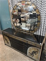 Asian Inspired Black and Gold Dresser with