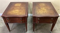MID CENTURY MAHOGANY LEATHER TOP END TABLES