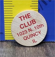 "THE CLUB" Wooden Nickel Quincy IL