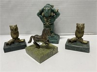 Metal Sculptures mounted on Stone (Owl x2 and