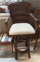 Rattan Swivel Barstool with Upholstered Seat 30”