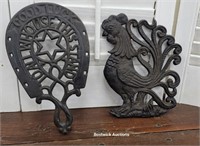 Cast iron rooster and good luck trivet