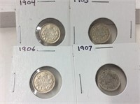 1904,05,06,07 Canadian Silver 5 cent