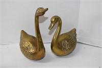 Two Brass Swan Figures