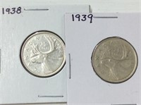 1938,39 Canadian Silver 25 cent