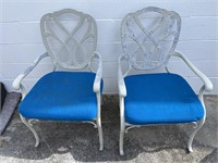 Pair, Aluminum Patio Arm Chairs with Blue