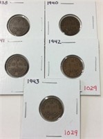 1938,40,41,42,43 Newfoundland cents