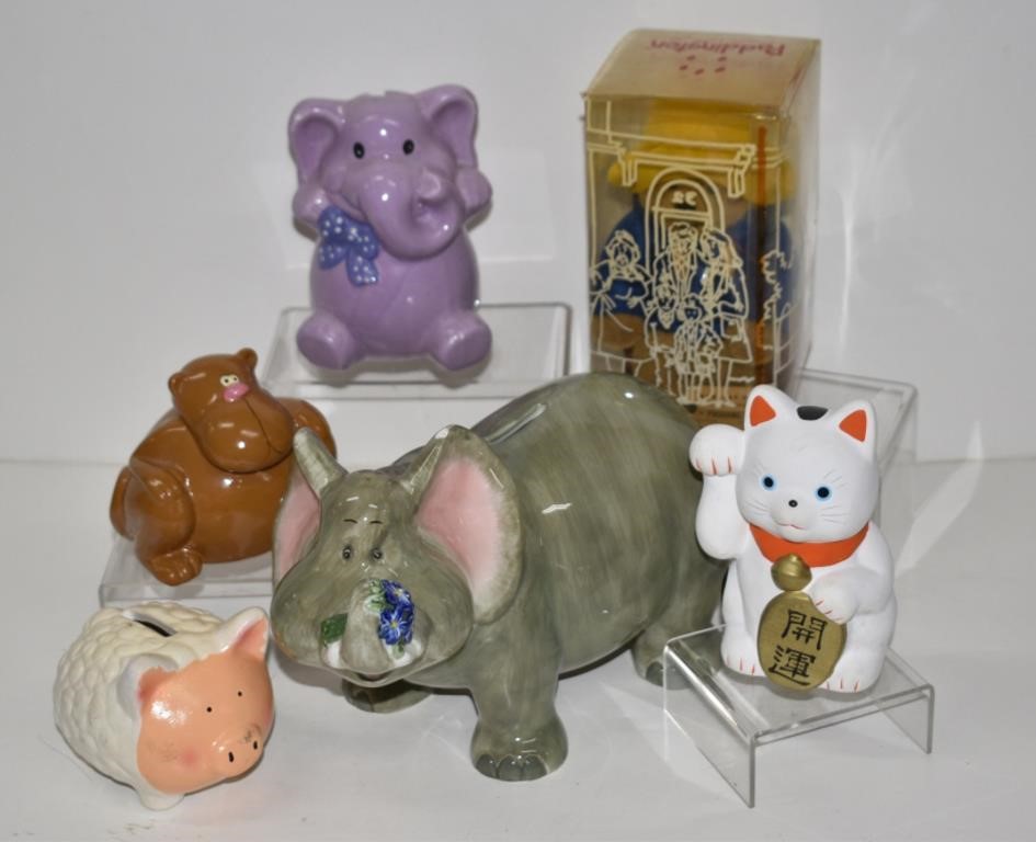 Paddington Bear, Elephant, Cat, Monkey Coin Banks