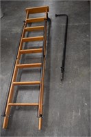 Vintage Oak Library Ladder with Rollers, Bar