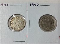 1941,42 Newfoundland silver 10 cents