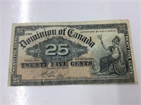 1900 Canadian 25 cent bill boville dc-21-b (vf)
