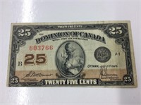1923 Canadian 25 cent bill mccavour/sauders (vf)