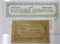 U s a First Issue Wooden Nickel (RARE)